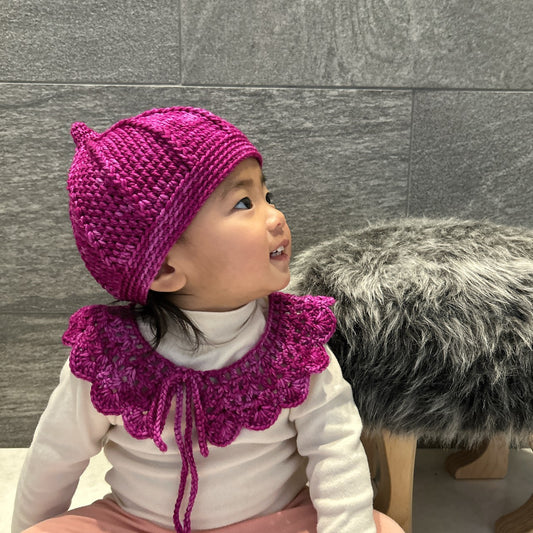 Misha & Puff毛糸のベビーニット帽(パープル) 着用イメージ